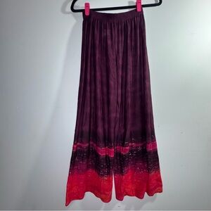 Tara Grinna Burgundy Ombre Wide Leg Pants Resort Palazzo Beach Cover Up M